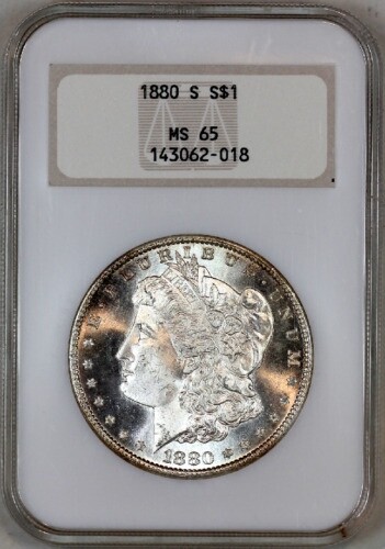 1880-S MS65 NGC MORGAN SILVER DOLLAR In Protective Case - Picture 1 of 2