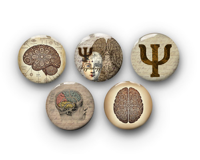 Psychologie Vintage Kunst Pin Anstecker | 5er Set | Anatomie Neurowissenschaften Gehirn MINT