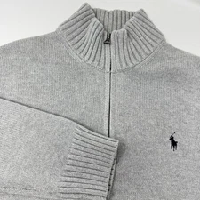 Polo Ralph Lauren Sweater Mens Large Gray Quarter Zip Mock Neck Pony Logo Knit