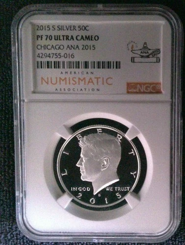2015 S KENNEDY SILVER 50C PF 70 ULTRA CAMEO CHICAGO ANA