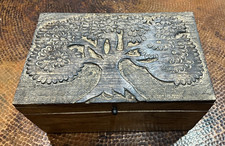 Hand Carved Hinged Wooden Box with Carved Tree of Life