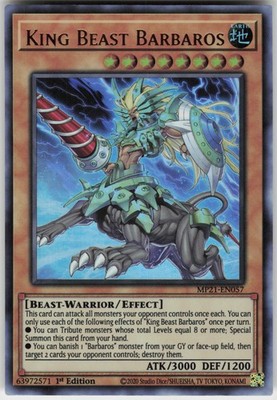 1st Ed Ultra Rare King Beast Barbaros MP21-EN057 2021 Tin of Ancient Battles