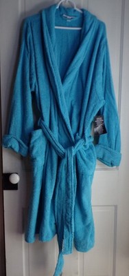 Dreams & Co. Women's Aqua  100% Cotton Terry Wrap Robe Winter Plus Size 2XL EUC