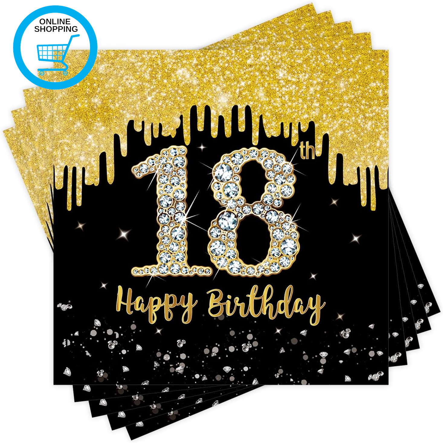20 Pcs 18Th Birthday Napkins, Black and Gold 18Th Paper Napkins Disposable Party