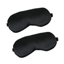 2 PCS Black Satin Sleep Masks, Adjustable Silk Eye Mask for Sleeping, 2 Black
