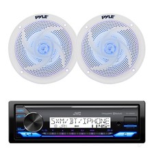 Marine Bluetooth Receiver, 2x 5.25" 180W Blue Flashing LED Boat Speakers White 