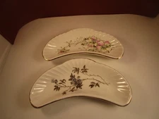 Vintage D & D Mixed Pair of Bone Dishes Blue Pink Flowers Scalloped