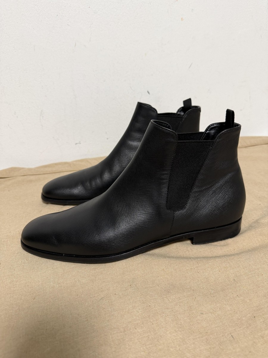 Prada VTG Y2K Men’s US 11.5 UK 10.5 Black Ankle Chelsea Leather Pull On Boots Prada Boots Mens Size 10.5 Black Leather Dress Chelsea Ankle  main image 3