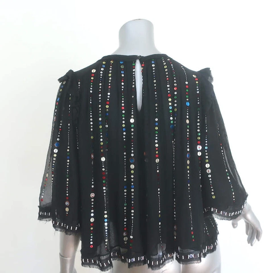 Isabel Marant Fordon Galaxy Sequin-Embellished Top Black Pleated Silk Size 36 - Image 4 of 4