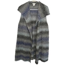 Chicos Womens Chunky Knit Cardigan Sweater Vest Size 2 Large Multicolor Wool Bl