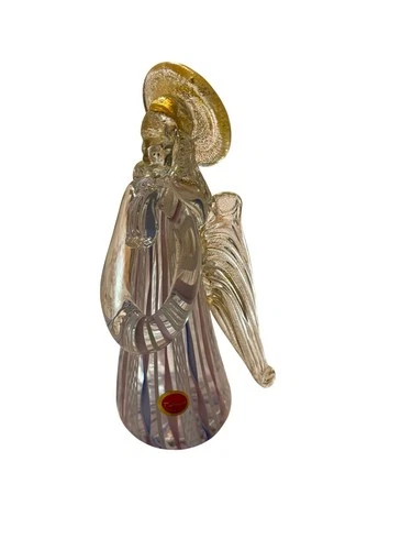 Murano Glass Angel Ribbon Stripes w/ Gold Flecks Figurine 8” Tall Christmas VTG