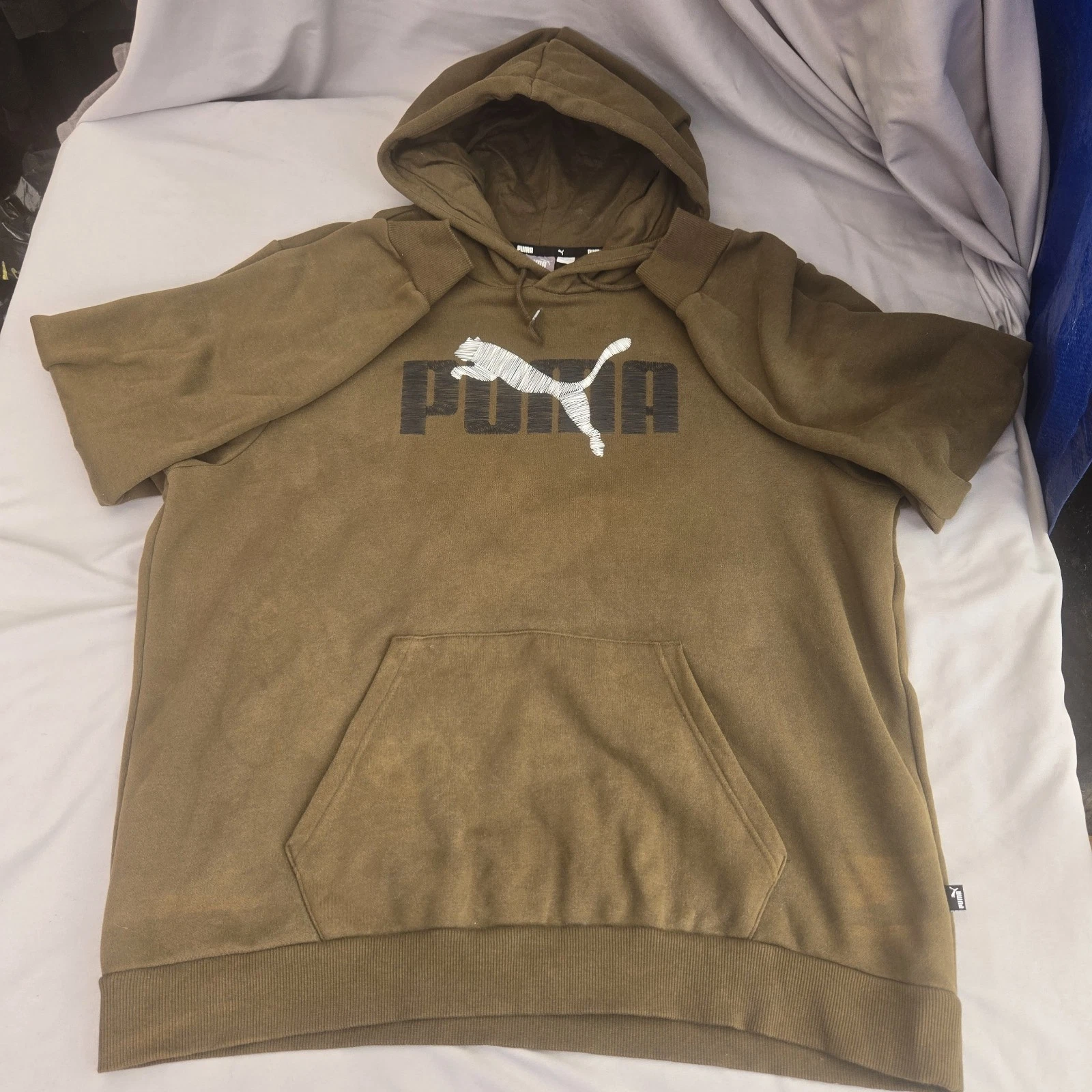Puma Pullover Hoodie Adult Extra Large Green Layered Graphic Logo Sweater 50x28