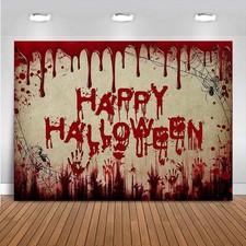 Mocsicka Halloween Backdrop Scary Blood Splatter Wall Photography 7x5ft, Red