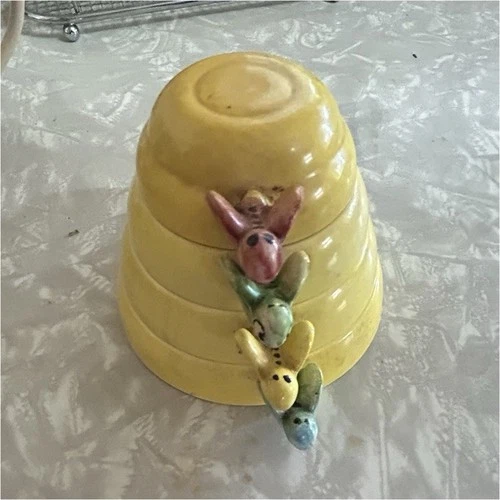 McCoy Yellow Ceramic Beehive Bowls with Bee Decorations Authentic