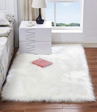 Faux Fur Rug,Fluffy Sheepskin Rug,White Washable Rugs Living Room,Small Rugs fo
