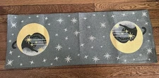 Black Cat & Moon Shimmer Table Runner - 13“ X 36“ - Made In India
