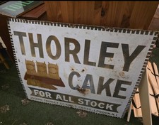 Vintage Extra Large THORLEY CAKE Enamel Advertising Sign 32" x 27" early version