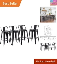 26-Inch Stackable Low Back Bar Stools in Matte Black - Modern & Durable Design