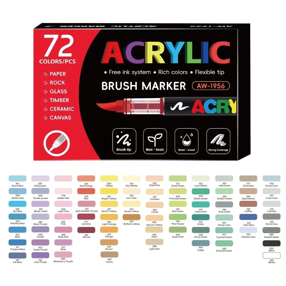 Acrylic Paint Marker Pens Set Brush Tip Permanent Waterproof