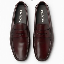 PRADA Driving Moccasin Penny Loafers Oxblood Red Leather Sz 8.5/US 9.5 995