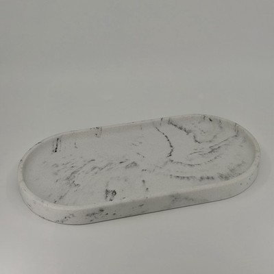 ZARA HOME Solid Stone Resin Oval Tray   White Marble Design, 11.5 