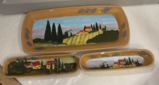 Bella Casa Wine Country by Ganz Serving  3 Trays Country Vineyard Scene Read