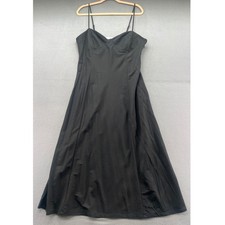 MNG Dress Sz 10 Black Bustier Midi Sweetheart Neckline Adjustable Straps Smocked