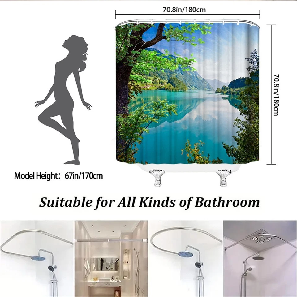 Cortina de Ducha Paisaje Naturaleza Paisaje Rural Impreso Impermeable Baño Decoración Foto 4 de 4