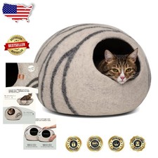 Wool Cat Cave Bed - Large Light Grey Handmade Merino Hideaway
