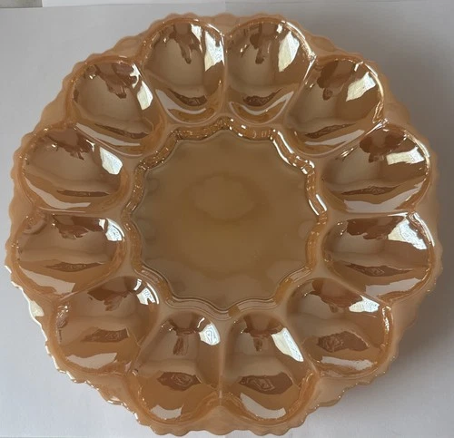 Vintage Fire King Peach Lusterware Deviled Egg Server Platter