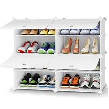HOMIDEC Shoe Rack, 4 Tier Shoe Storage Cabinet 16 Pair Plastic Shoe Shelves O...