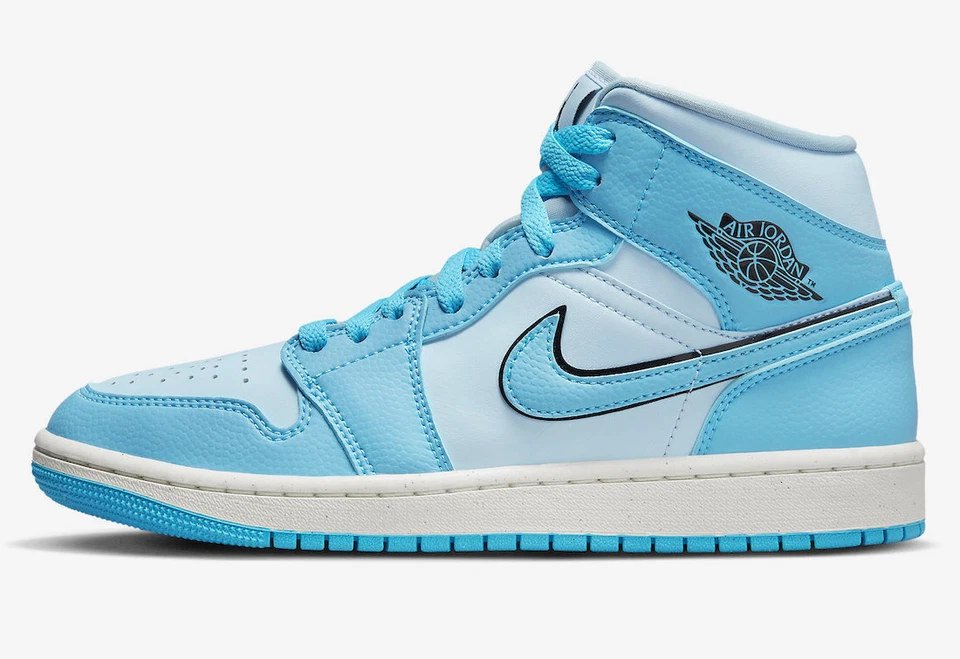 Air Jordan 1 Mid SE Azul Hielo/Negro-Azul Polvo DV1302-400 EE. UU. Talla W 11.5/M 10 Foto 2 de 4