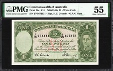 Australia 1 ONE Pound P26c R31 1949 Coombs Watt PMG55 aUNC Banknote PRE DECIMAL