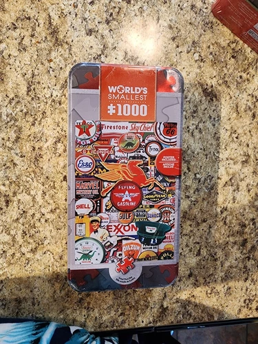 World's Smallest Puzzle 1000 pc vintage gas signs in tin box NEW