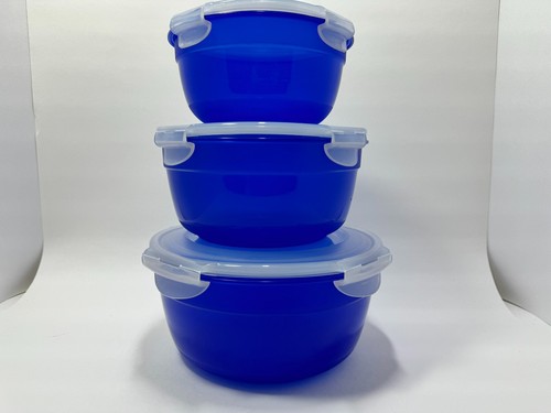 Lock&Lock LocknLock 3 Nesting Bowl Set Lids Colored Bodies Blue - Minor Wear Lg