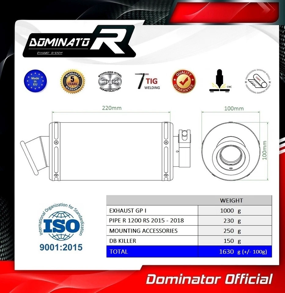 Silenciador silenciador escape R1200RS R 1200 RS GP I Dominator Racing 2015-2018 Foto 2 de 2