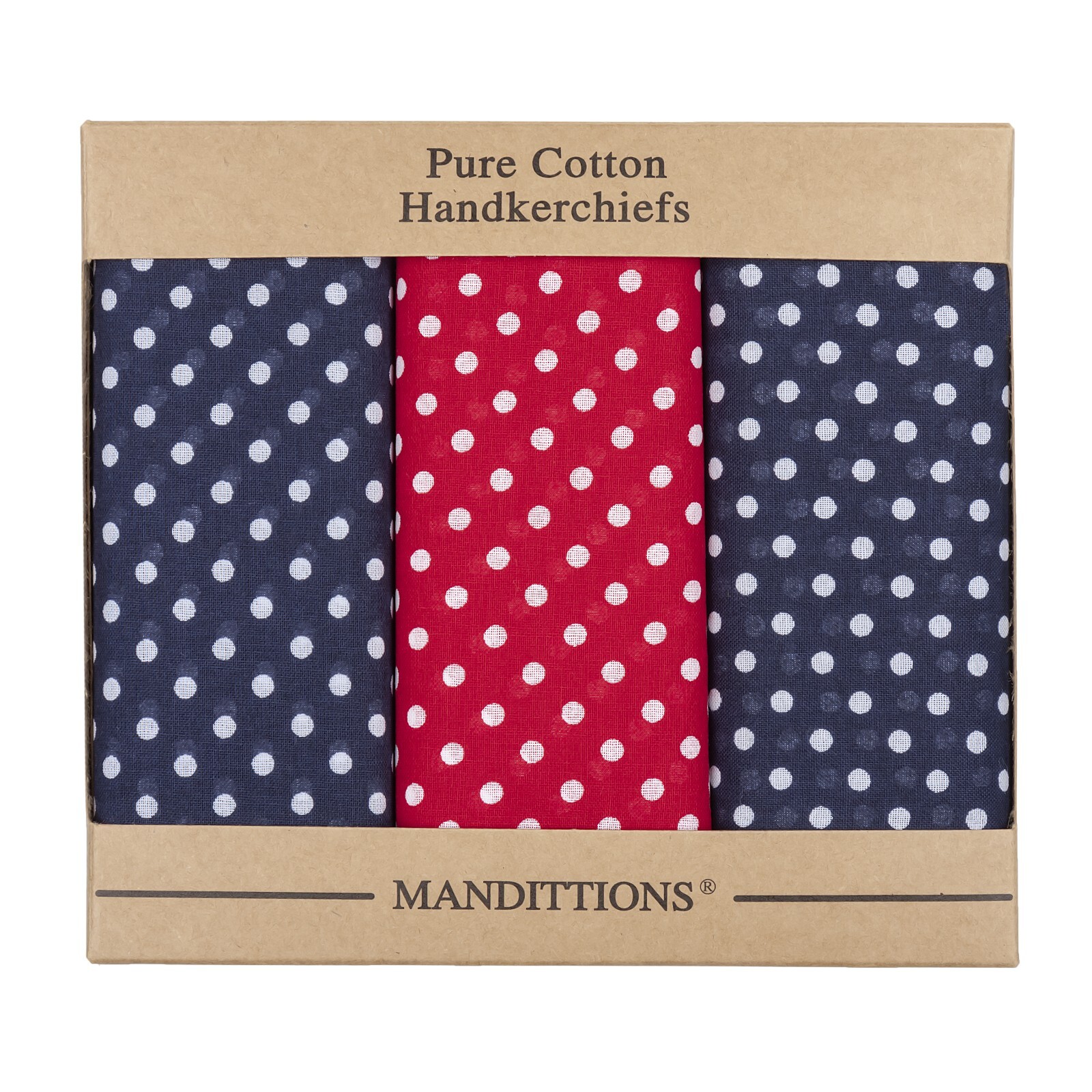 Pack of 3 Extra Large Navy Blue Red Spotted Hankies Cotton Handkerchiefs Men's