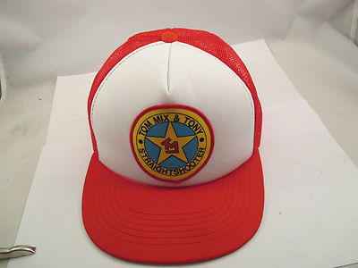 Vintage Tom Mix Patch Red Mesh Trucker Baseball Style Hat Cap