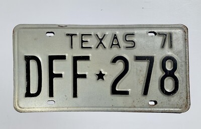 Original Vintage 1971 Texas Automobile License Plate #DFF-278 Car Truck