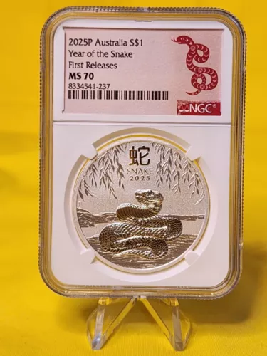 2025 Australia .9999 Silver Lunar Year of the Snake ~NGC MS70 1oz $1 Coin FR