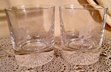 RC Cola Glass Set 2 Royal Crown Rock High Low Ball Barware Whiskey Soda Etched