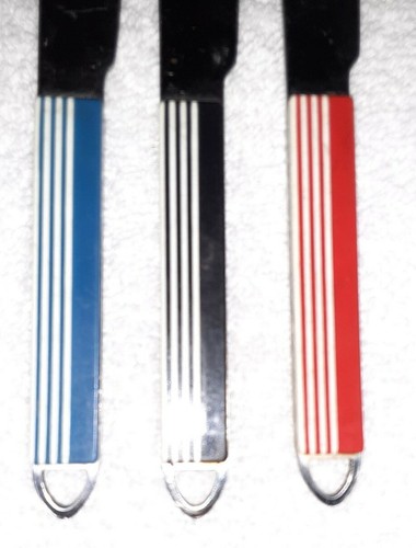 3 Rowoco Art Deco Handle Stainless Japan Butter Spreader Knife Red Blue Black - Picture 6 of 8