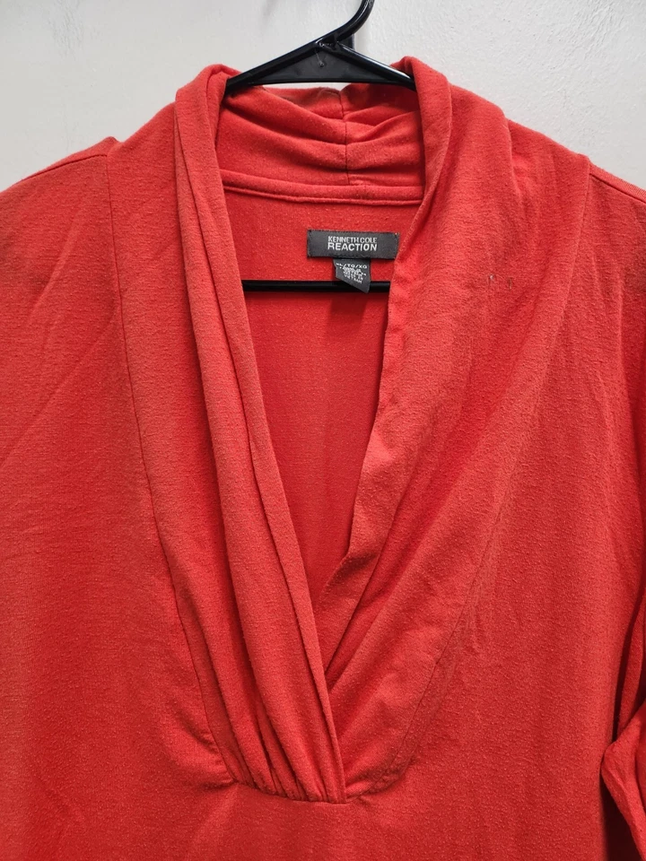 Kenneth Cole Reaction Top Womens XL Orange V-Neck Long Sleeve Staple Casual - Image 2 of 4