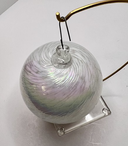 Hand Blown Art Glass Orb Ball Tabletop Ornament Pink Iridescent W/ Hanger - Picture 8 of 13