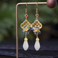 White Jade Flower Earrings 925 Silver Women Gifts Talismans Jewelry Natural