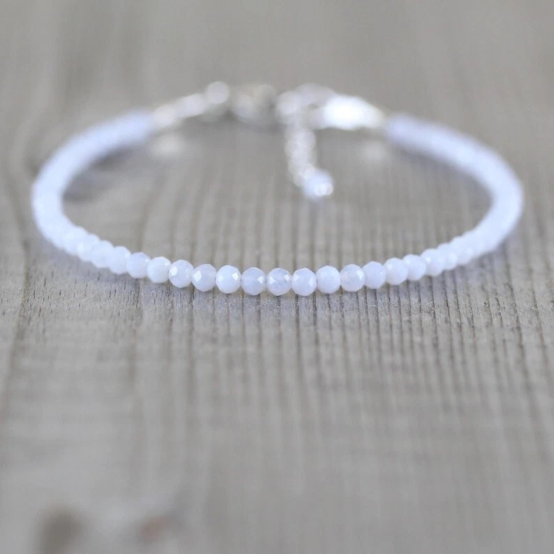 A++ Zarte blaue Spitze Achat facettierte runde Edelstein Perlen Damen Armbänd... - Bild 3 von 4