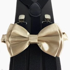 Light Champagne Gold Bow Tie &Suspender Matching Set Tuxedo Wedding Accessories 