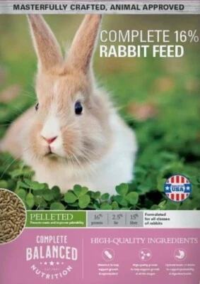 WISCONSIN BRAND Rabbit Pellets Premium Feed Complete Diet Food Yucca for Odor Control USA Made
