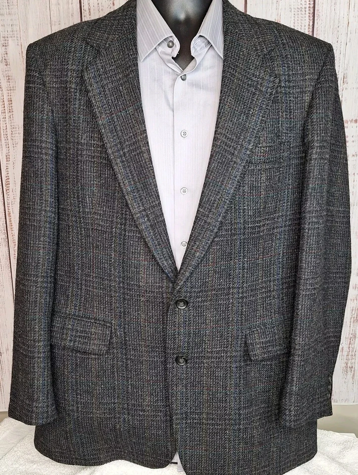 Chaqueta Blazer Haggar Imperial Para Hombre 44L Gris Multicolor Cuadros Tweed Lana Foto 2 de 4