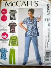 McCalls 6473 Scrubs Top Pants Women's Size 18w-24w Sewing Pattern